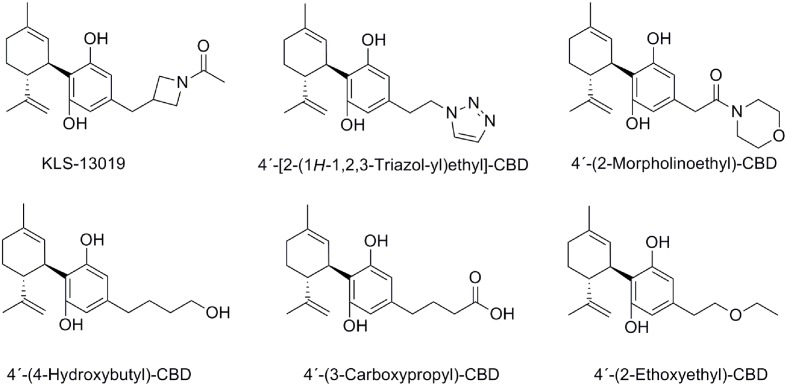Cannabidiol analogs modified on the C4′-alkyl chain.