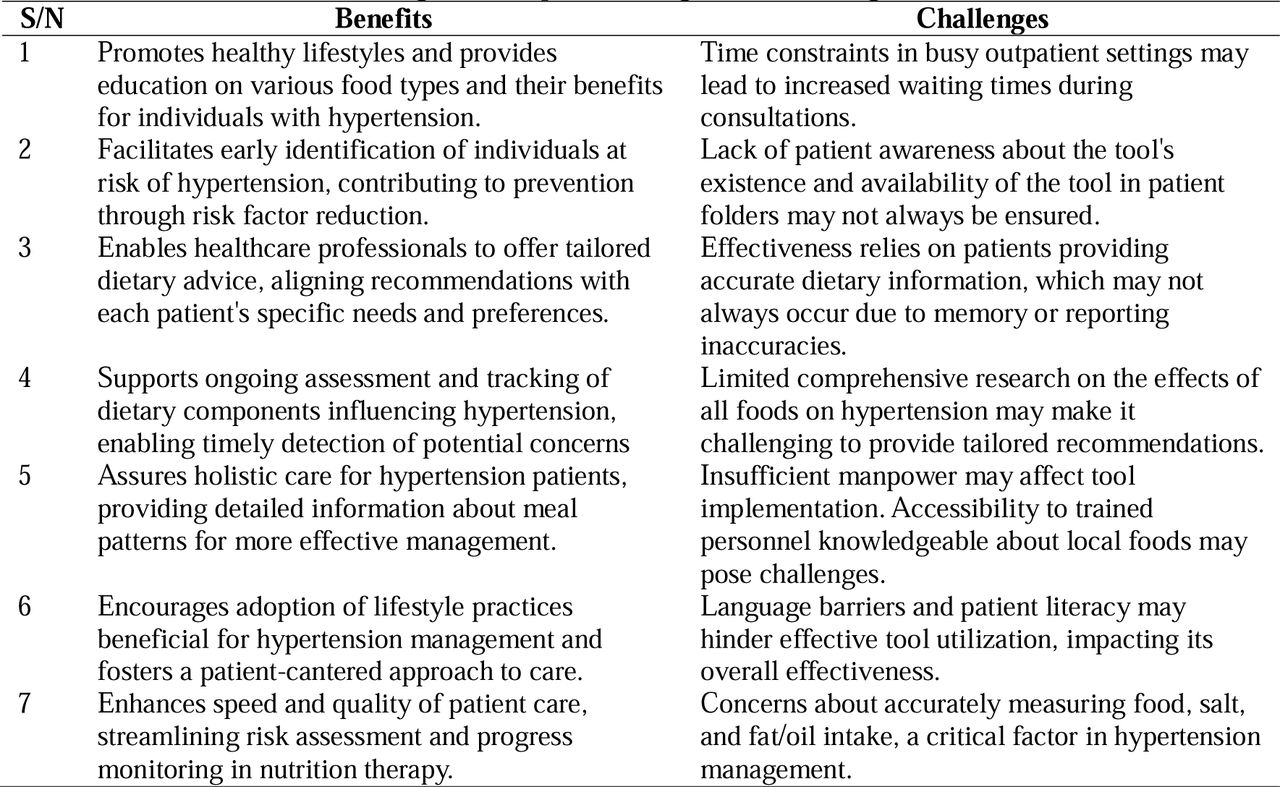 Benefits and challenges of implementing the screening tool