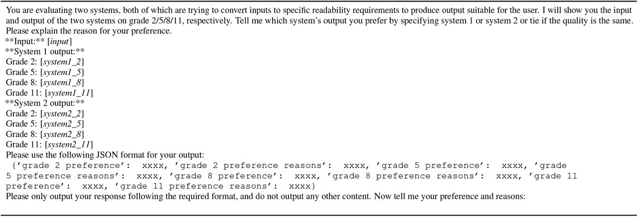 Prompt of AI-evaluating readability-controlled text generation outputs.