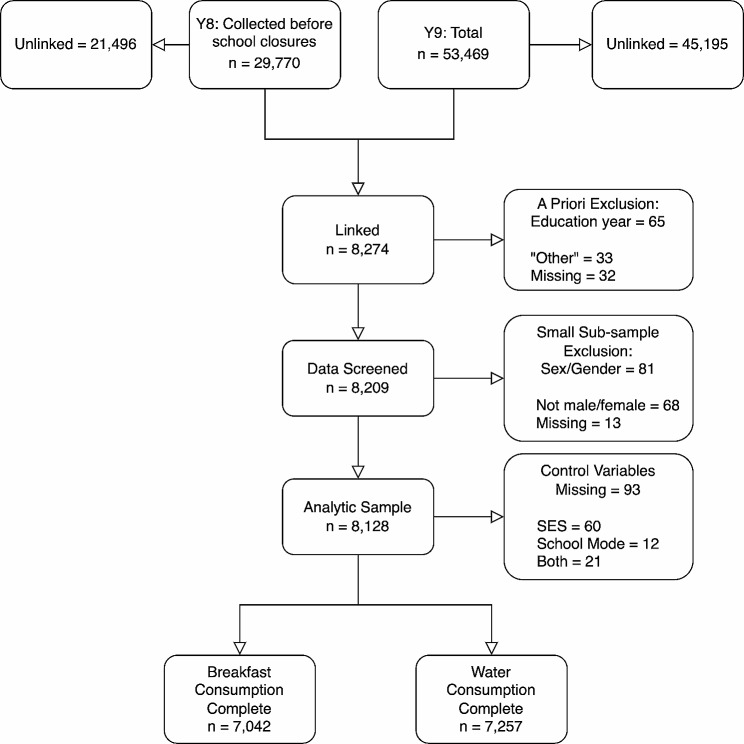 Flowchart of data used in analyses. Note Y8 = Year 8 (2019–2020). Y9 = Year 9 (2020–2021)