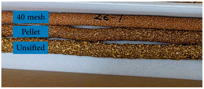 Composite extrudates with 40 mesh, pellet and unsifted WF.
