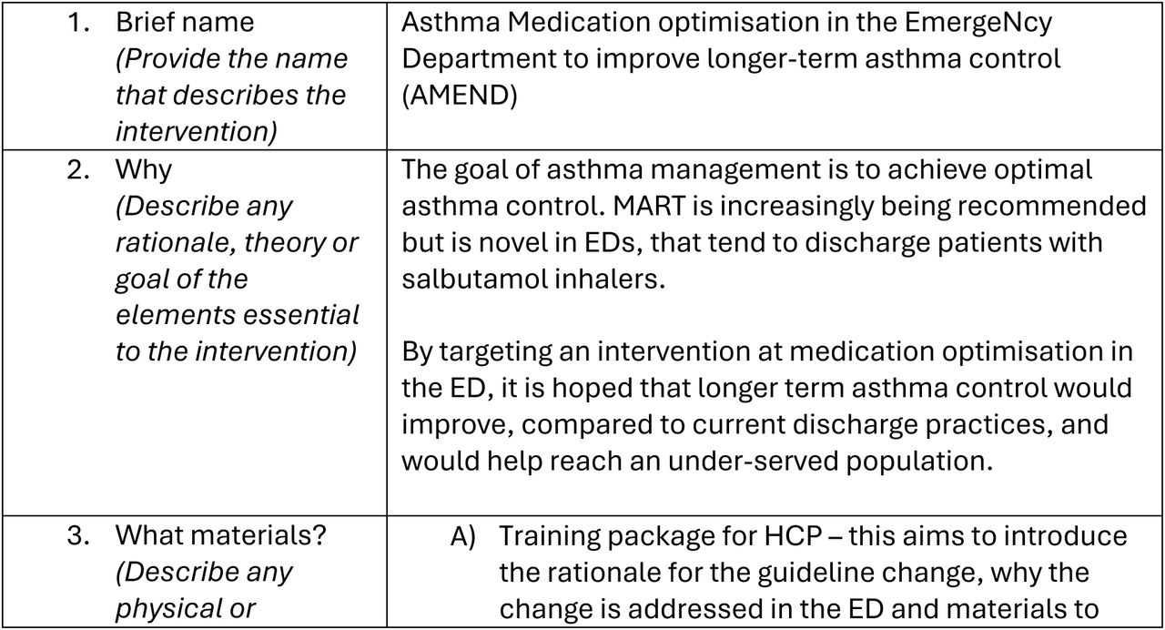TIDier description of AMEND intervention