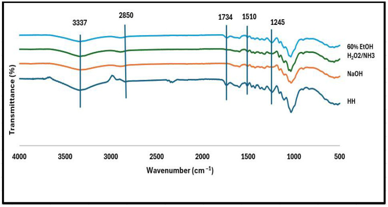 FTIR spectra for various HH post-treatment.