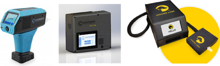 From left to right; Cannabix® THC Breath Analyzer, FAIMS® THC Breathalyzer System, and the Hound®Cannabis Breathalyzer