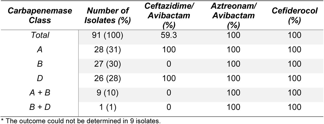 Susceptibility profile of selected isolates of E. coli and K. pneumoniae against new β-lactams antimicrobials.