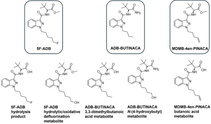 Analytes included in the LC–MS/MS method for their detection in larvae