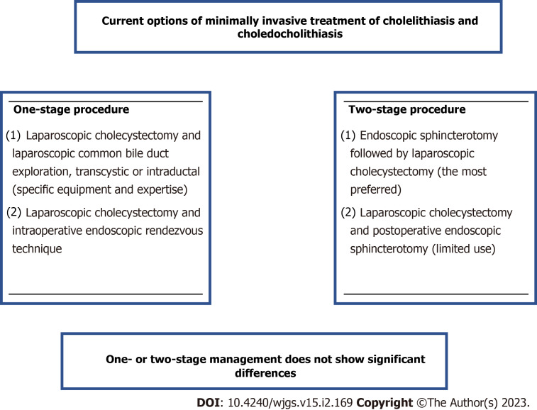 Current options of minimally invasive treatment of cholelithiasis and choledocholithiasis.