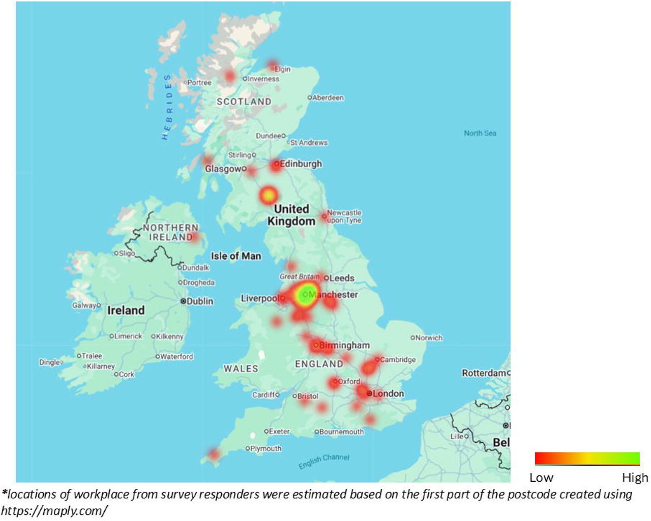 Geographical locations of survey responders (n=104)*.