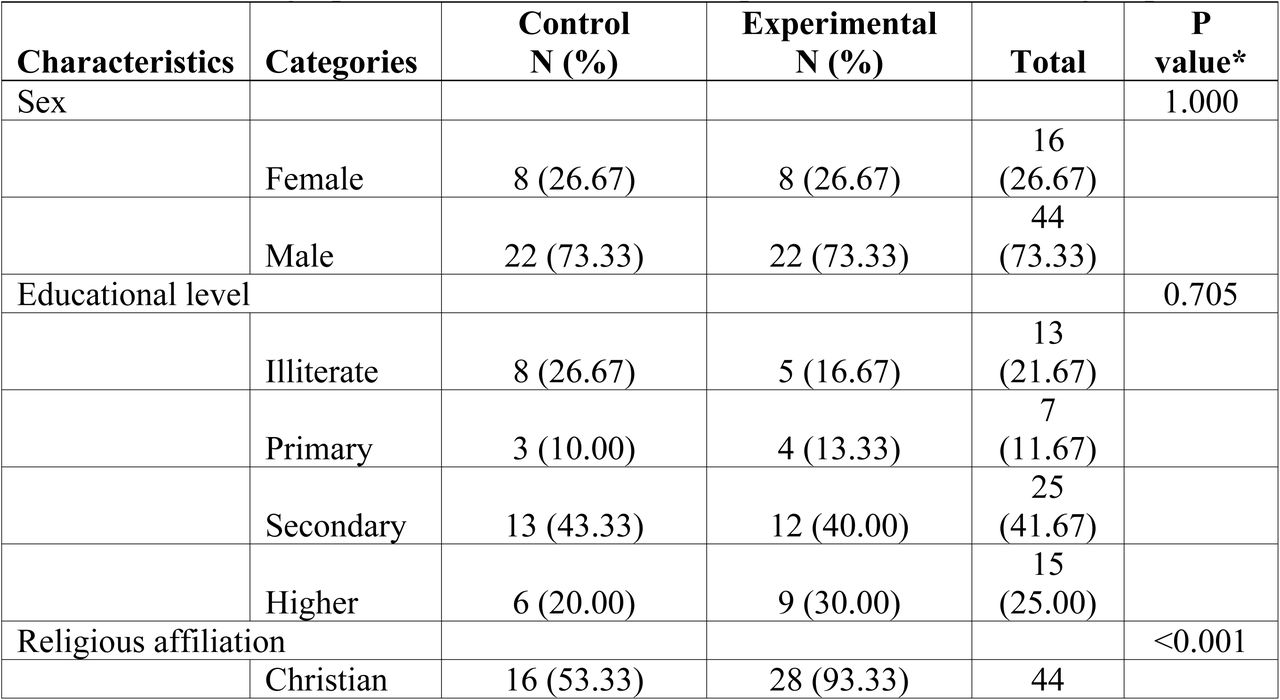 Sociodemographic characteristics of the experimental and control groups