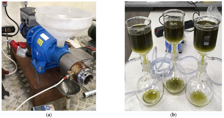 Test stand: (a) oil pumping; and (b) oil filtering station.