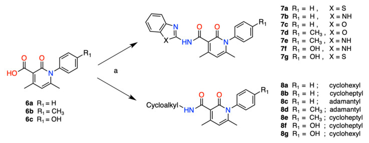 Synthesis of a series N-aryl-pyridone-2-carboxamides. Reagents and conditions: (a) DMF, DIPEA, BOP, rt, 10 min; amine reagent, rt, 2 h.