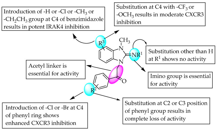 SARs of 3-methyl-1,2-disubstituted benzimidazoles.