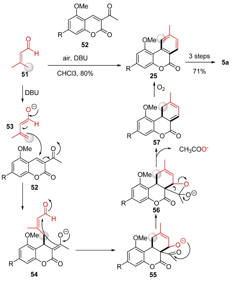 Chi’s total synthesis of CBN (5a). R = n-pentyl.