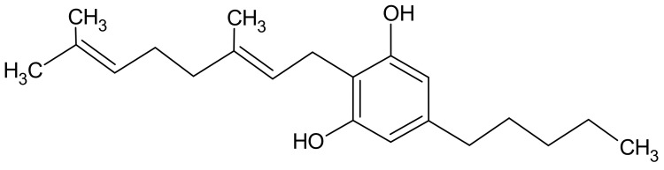 Chemical structure of cannabigerol.