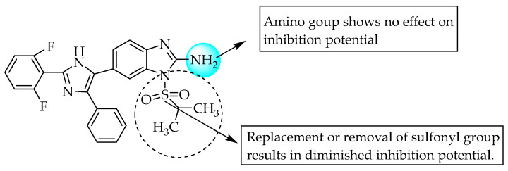 SAR of 2-amino-1-isopropylsulfonyl 6-substituted benzimidazole.