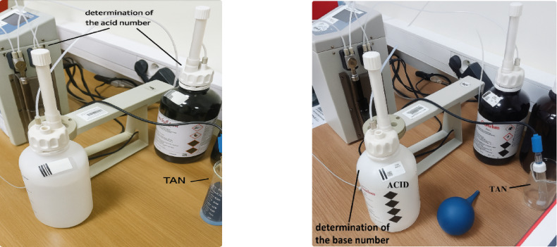 Titrator TitroMatic 2 S device prepared to determine the acid number.