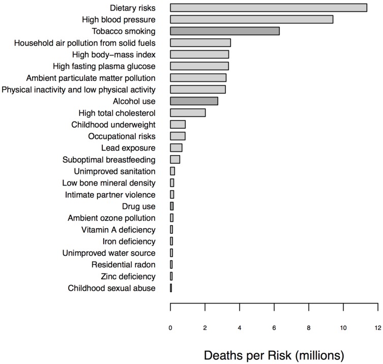 Global deaths annually by risk factor.