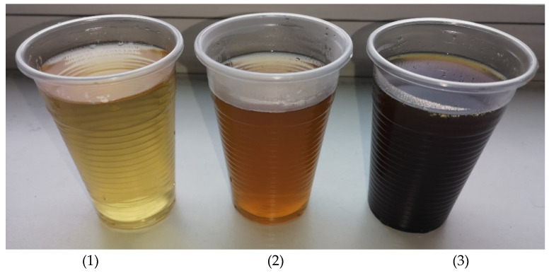 Leaching of the shives boiled in water: 1—after the fifth wash; 2—after the third wash; 3—after the first wash.
