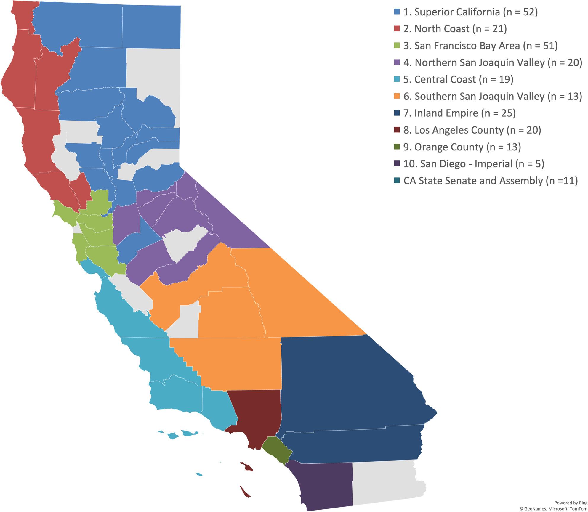 Geographic representation of respondents (elected officials) by county and Census region