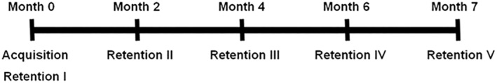 Passive avoidance schedule to evaluate fear extinction after receiving an aversive stimulus, throughout 7 months