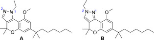 Structures of chromenopyrazoles A and B. [30] These compounds are isomers differing in the position of the N‐ethyl at the pyrazole (N1‐ or N2‐ethyl).