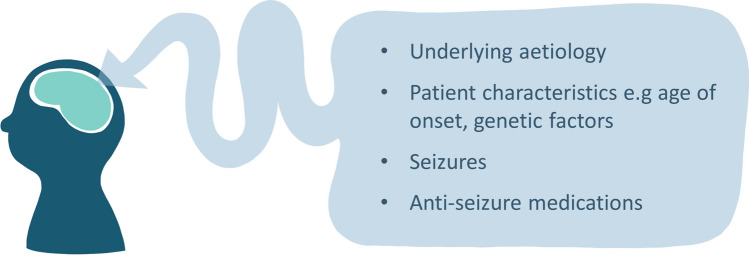 Factors affecting cognition, behaviour, mood and sleep disturbances. The underlying aetiology can result in damage to the brain, including during critical periods of development, and the seizures themselves may exacerbate damage to the brain leading to further cognitive impairments [6]. Patient characteristics (e.g. age of onset, genetics) and anti-seizure medications (ASMs) can also have an effect. The comorbidities and the factors contributing to them are all tightly inter-linked