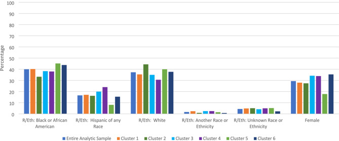 Demographic percentages within cluster