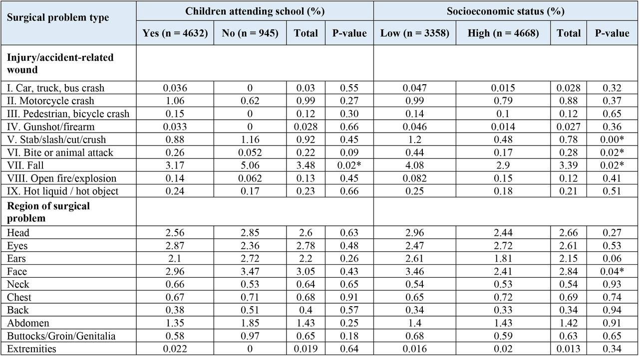 Subgroup analysis according to school attendance and socioeconomic status