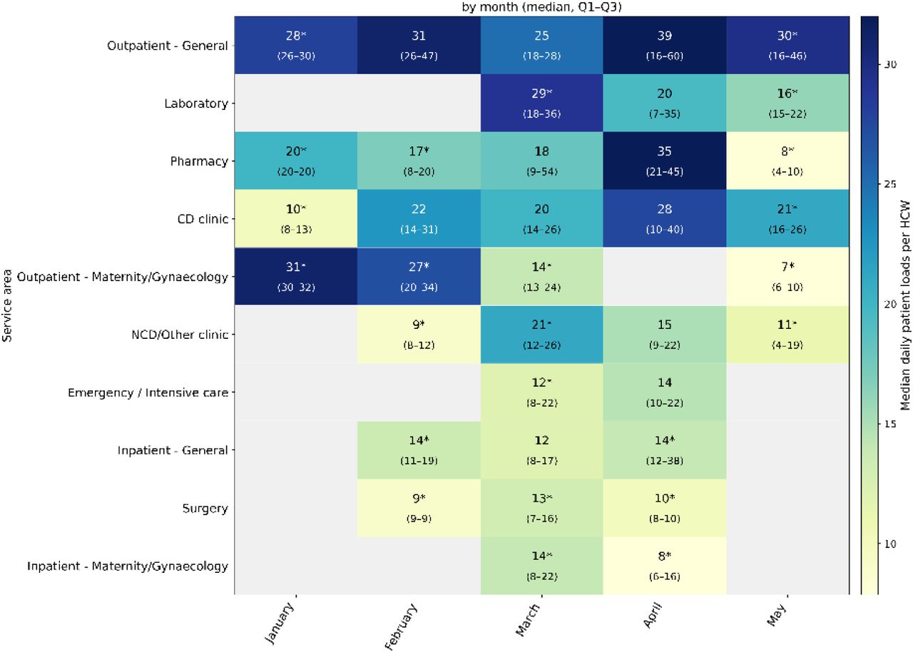 Daily patient loads by month