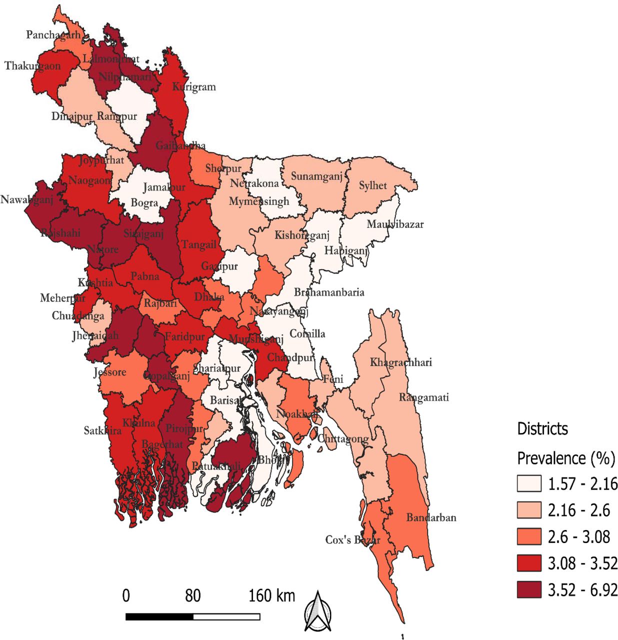 District-wise prevalence of disability in Bangladesh.