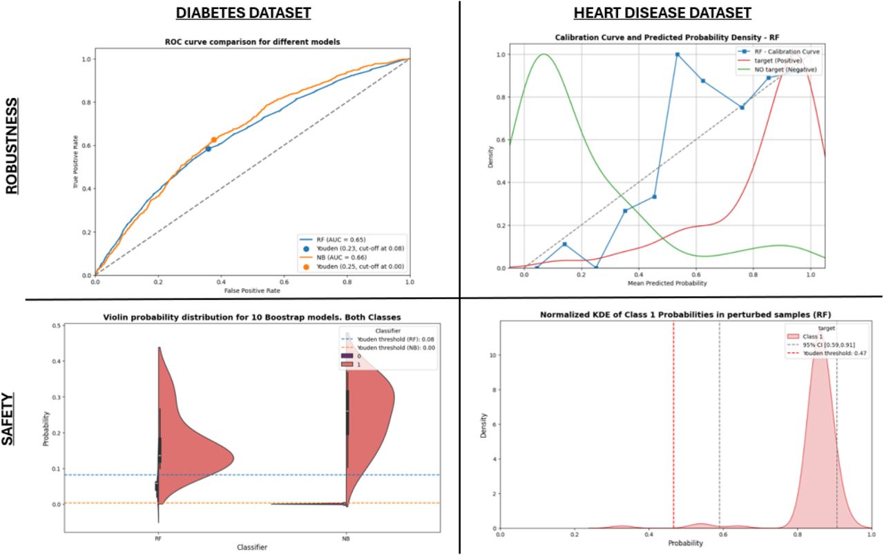 Selection of the Technical Robustness and Safety notebook results for both datasets.