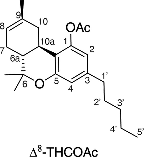 Structural formula and atom numbering of Δ8-THC acetate.