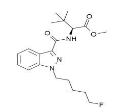 Chemical structure of the synthetic cannabinoid methyl 2-(1-(5-fluoropentyl)-1H-indazole-3-carboxamido)-3,3-dimethylbutanoate.