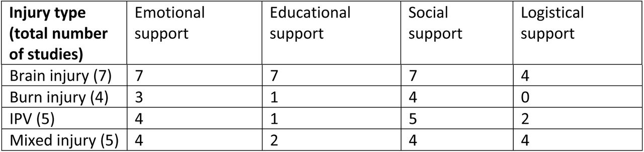 Types of peer support provided in injury specific groups