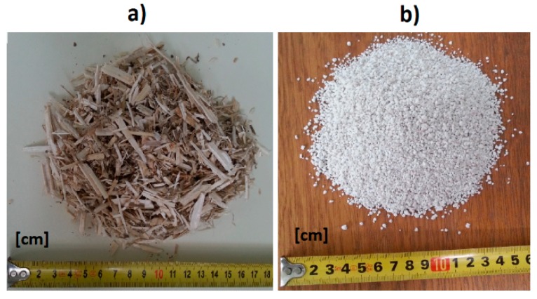 Fillers in composites: (a) hemp shives, (b) expanded perlite.