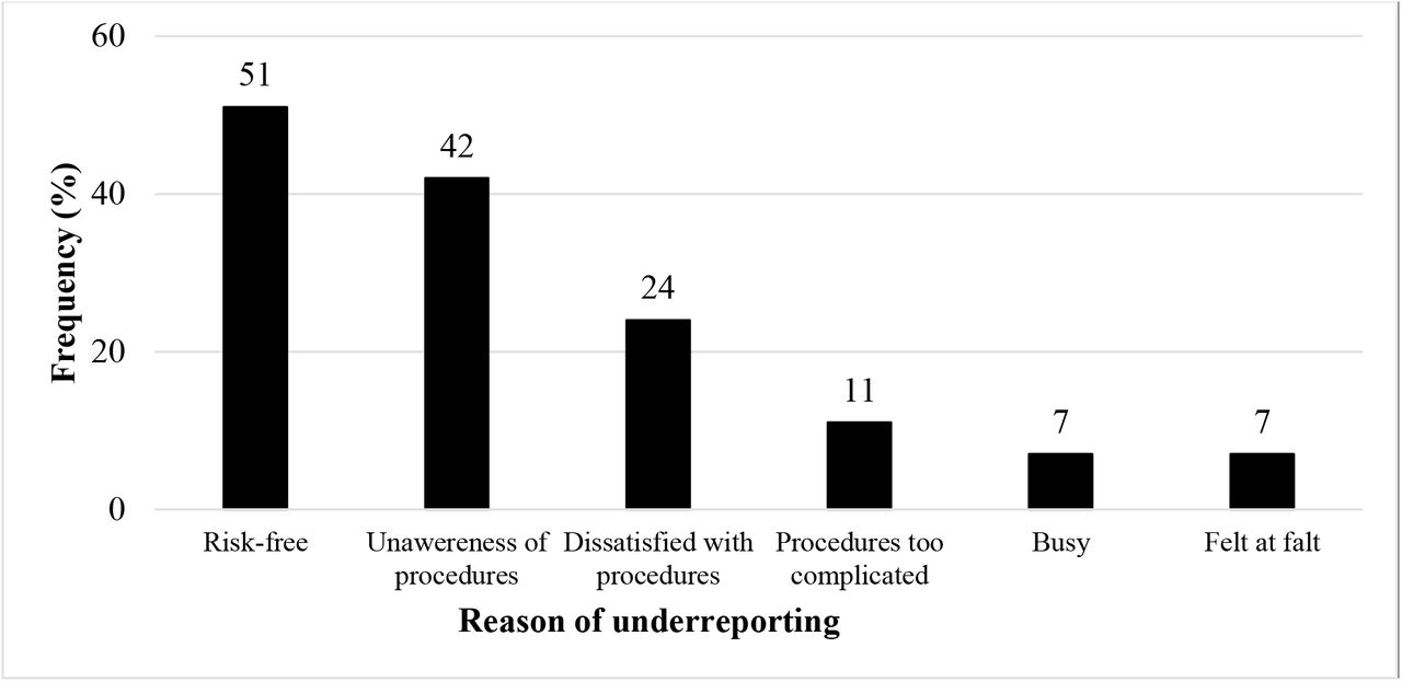 Reported Reasons of Underreporting Exposure to Body Fluids among Affected Healthcare Workers in Yaoundé District Hospitals, April 2022 (n = 84)