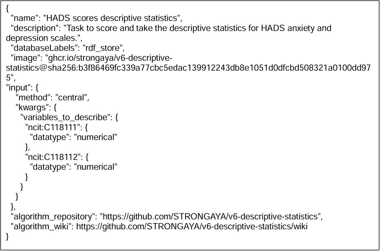 Configuration of our implementation to retrieve Hospital Anxiety and Depression Scale scores.