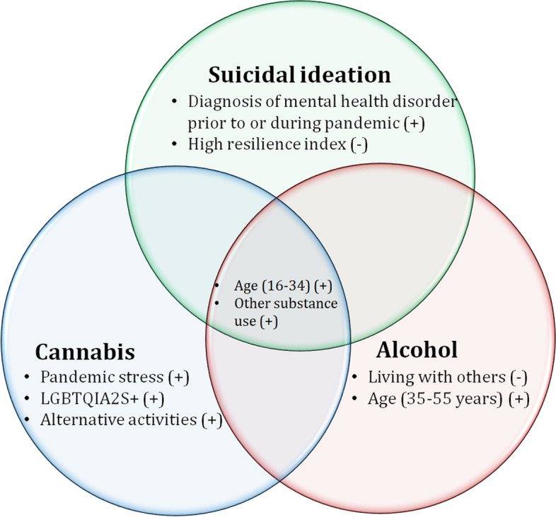 Summary factors significantly associated with suicidal ideation, problematic cannabis use and alcohol use during COVID-19 pandemic in Saskatchewan, March 2022