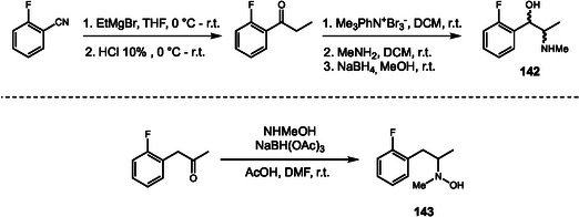 Synthesis of 2‐FMA metabolites, N‐hydroxy (143) and ketoreduced (142).