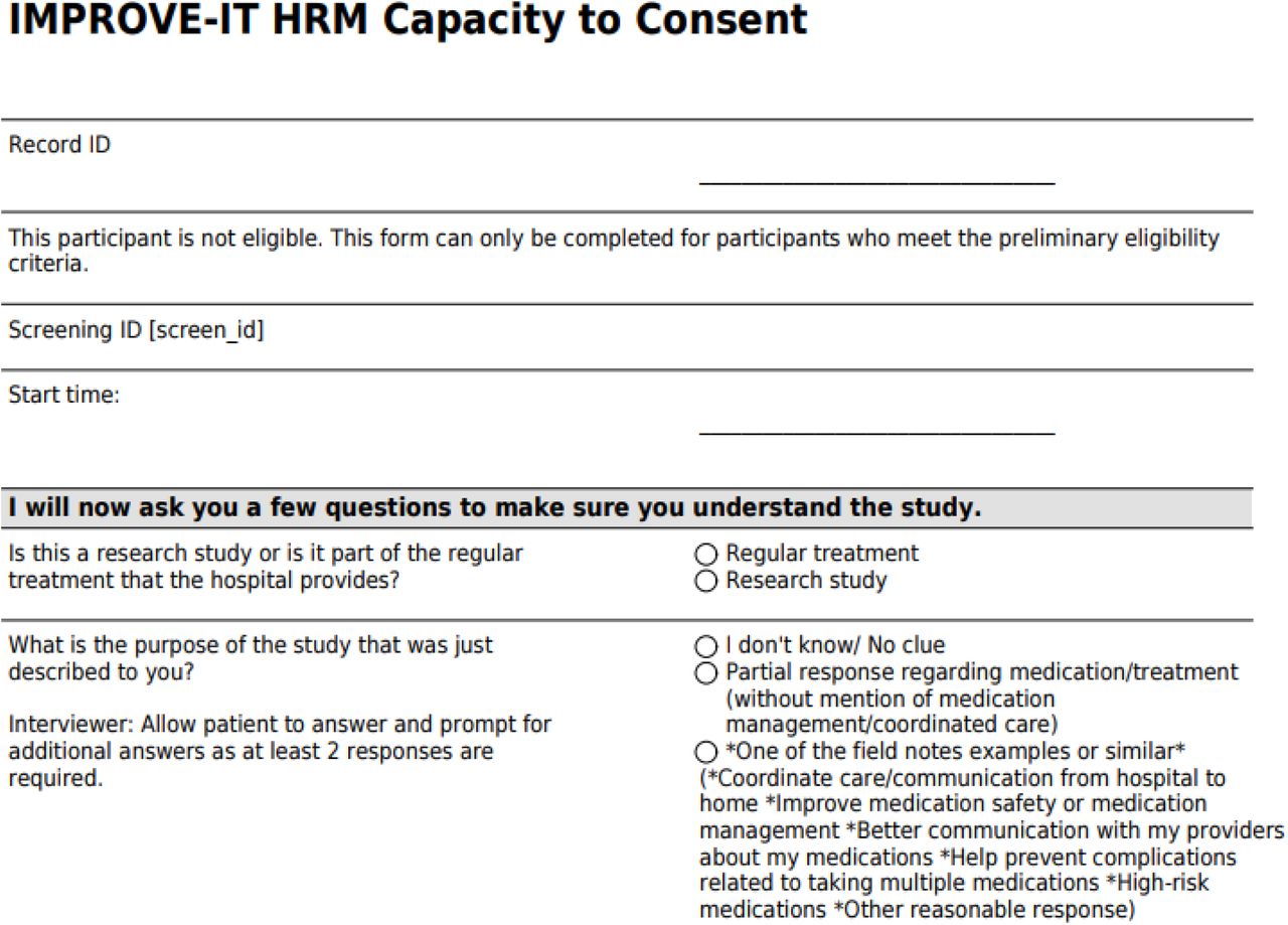 IMPROVE-IT HRM Capacity to Consent Questionnaire