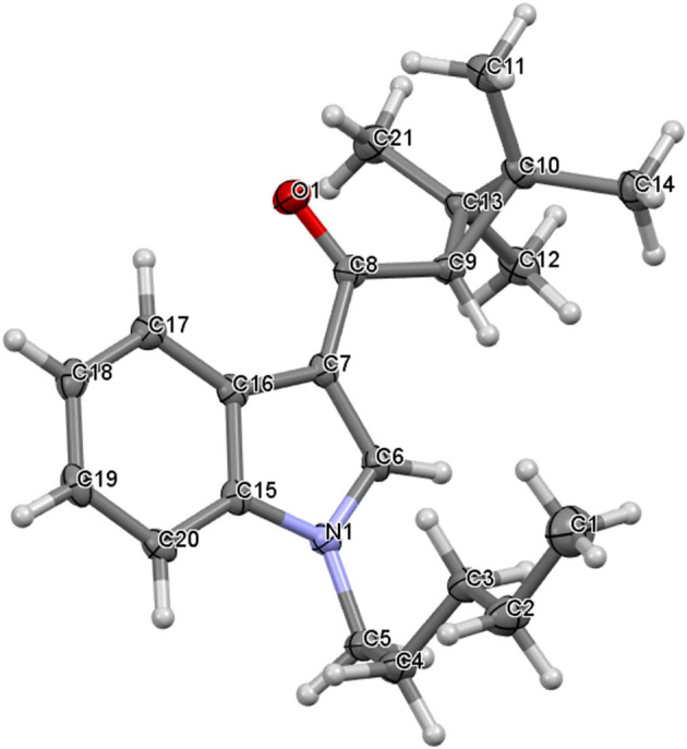 The molecular structure of UR-144 showing atom numbering and displacement ellipsoids at the 50% probability level.