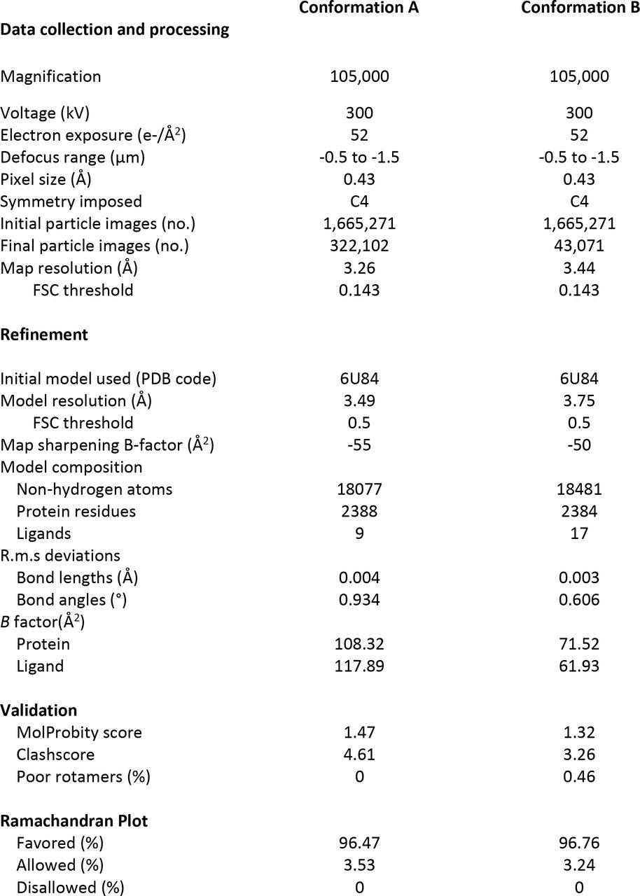 Cryo-EM data collection, refinement and validation statistics