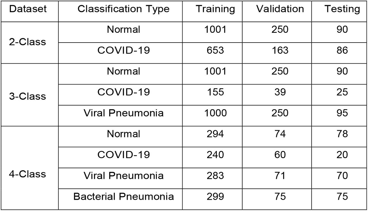 Number of X-ray images used before data augmentation strategy.