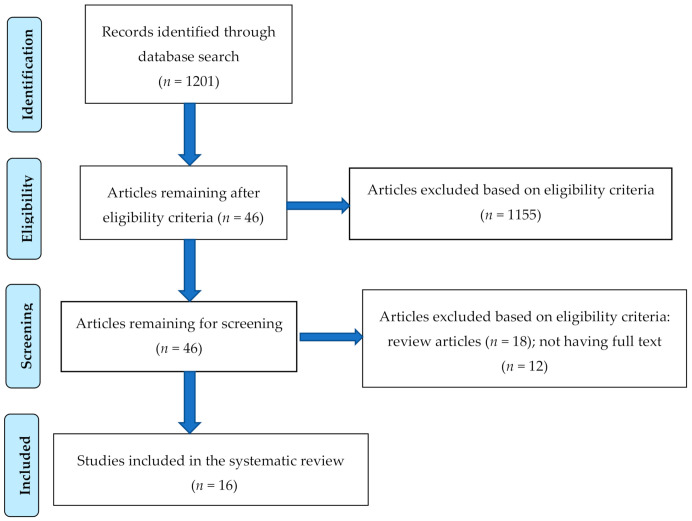 PRISMA flow chart to illustrate the article search and the inclusion process.