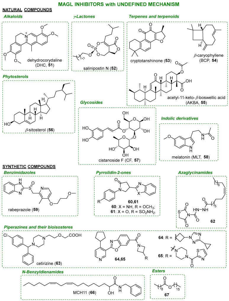 Natural and synthetic MAGL inhibitors with undefined mechanism of inhibition.