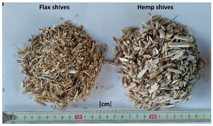 Flax (left) and hemp (right) shives used in the presented research.