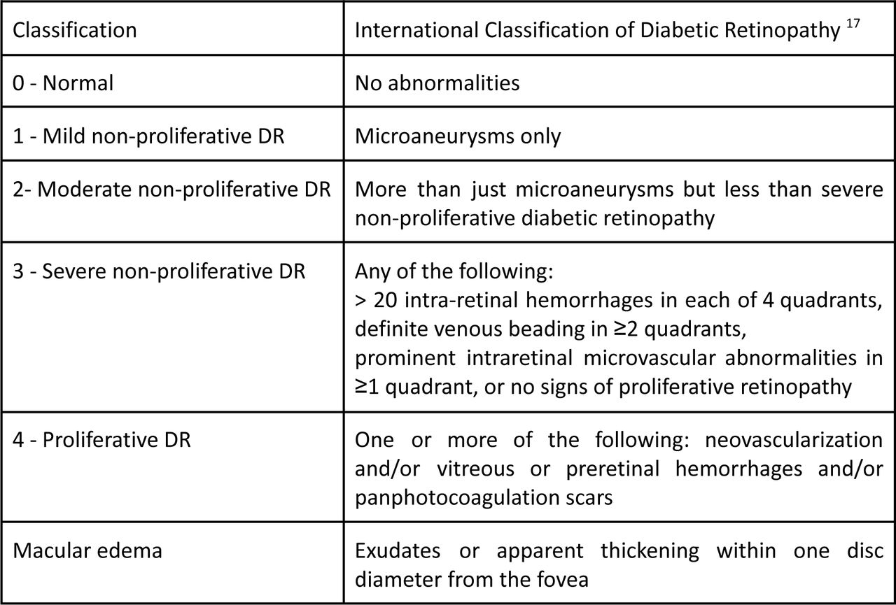 International Clinic Diabetic Retinopathy (ICDR) grading.