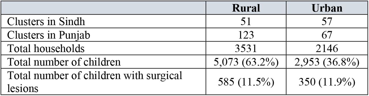 Details of children with lesions
