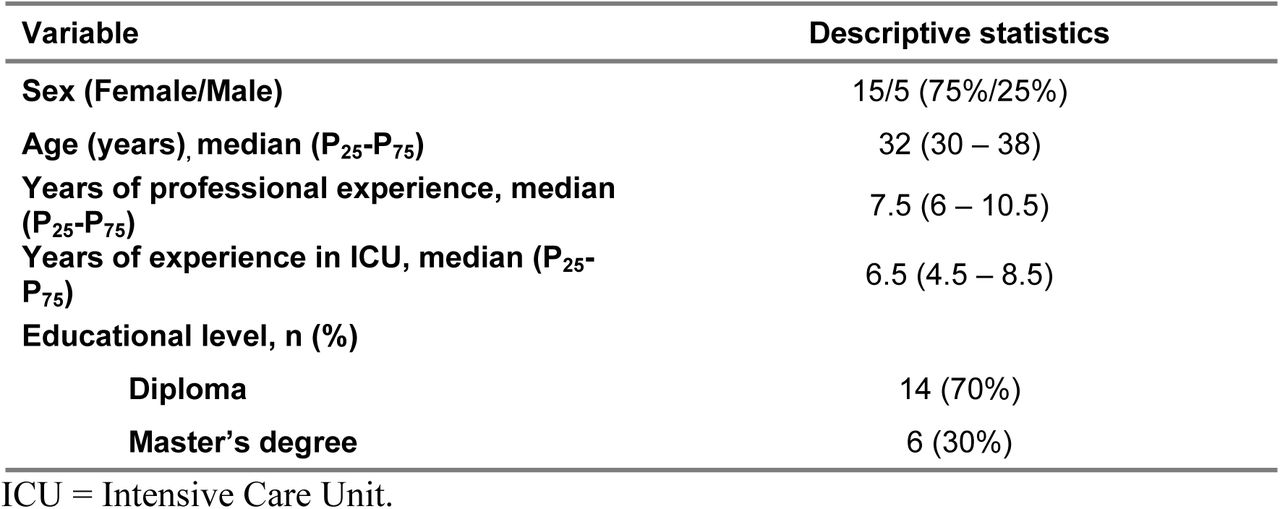 Characteristics of the participating professionals.