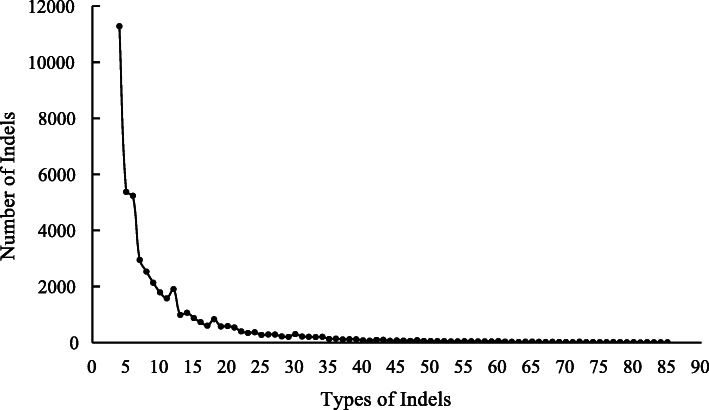 Frequency analysis of InDels type based on the sequence of two accessions (FN and PK)